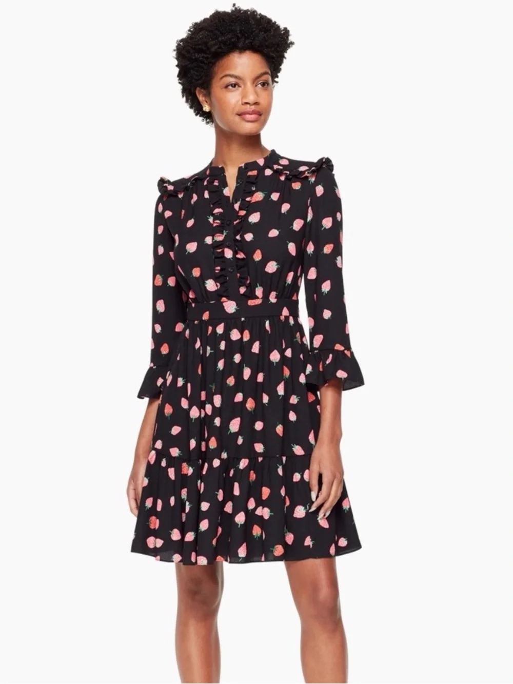 Kate Spade Black Long Sleeve Tossed Berry Shirtdress Strawberry